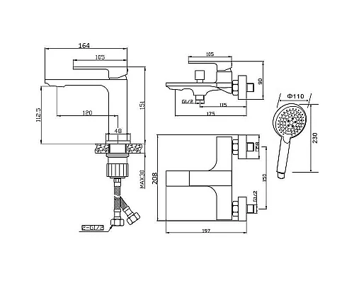 Приобрести Комплект смесителей Orange Lutz M04-311b Черный матовый в магазине сантехники Santeh-Crystal.ru