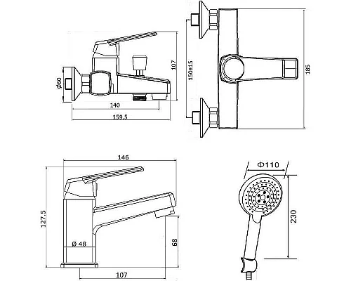 Приобрести Комплект смесителей Orange OneLife P02-311b Черный в магазине сантехники Santeh-Crystal.ru