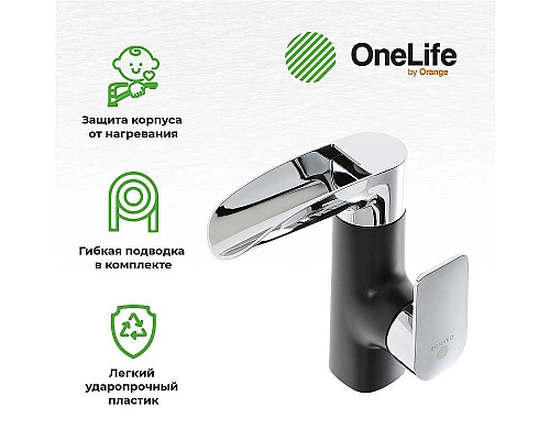 Купить Смеситель для раковины Orange OneLife P08-921b Черный матовый Хром глянцевый в магазине сантехники Santeh-Crystal.ru