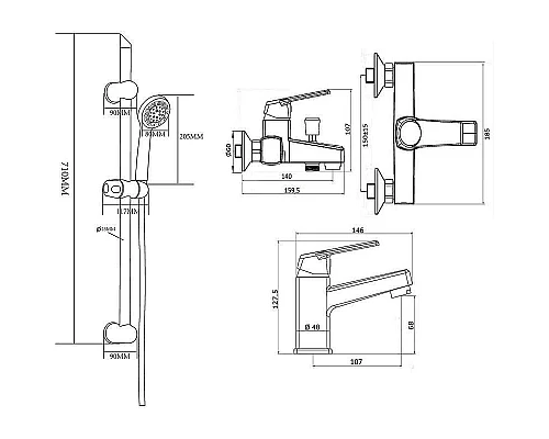 Купить Комплект смесителей Orange OneLife P02-511B Черный матовый в магазине сантехники Santeh-Crystal.ru