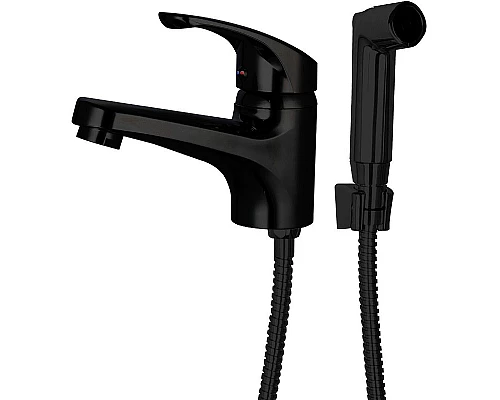 Купить Смеситель для раковины Orange OneLife P01-022b с гигиеническим душем Черный матовый в магазине сантехники Santeh-Crystal.ru