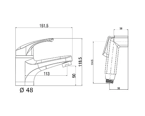 Купить Смеситель для раковины Orange OneLife P01-022b с гигиеническим душем Черный матовый в магазине сантехники Santeh-Crystal.ru