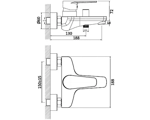 Заказать Смеситель для ванны Orange Otto M22-100cr Хром в магазине сантехники Santeh-Crystal.ru