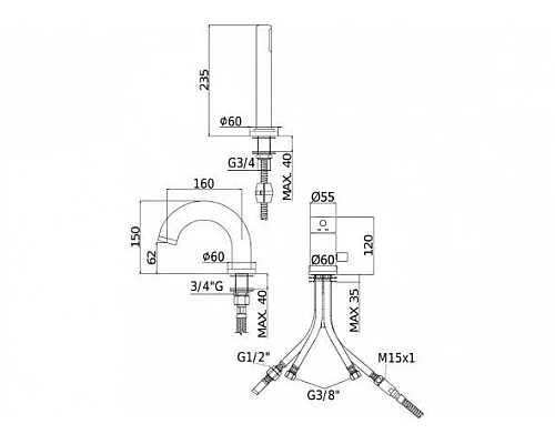 Заказать Смеситель на борт ванны Paffoni Light LIG047CR Хром глянцевый в магазине сантехники Santeh-Crystal.ru