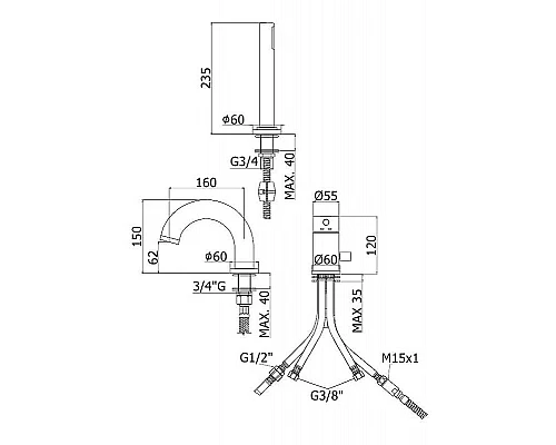 Приобрести Смеситель на борт ванны Paffoni Light LIG047HG Золото в магазине сантехники Santeh-Crystal.ru