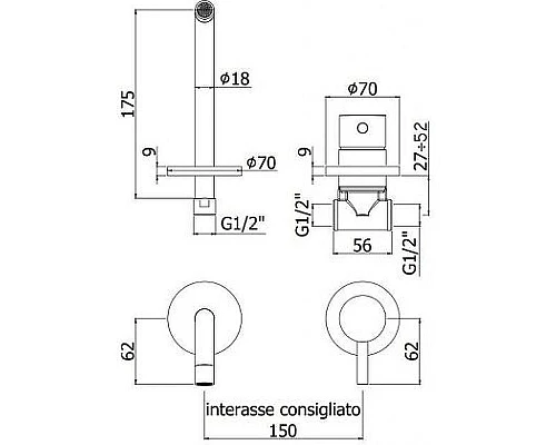 Купить Смеситель для раковины Paffoni Light LIG007HGSP70 Золото медовое брашированное в магазине сантехники Santeh-Crystal.ru