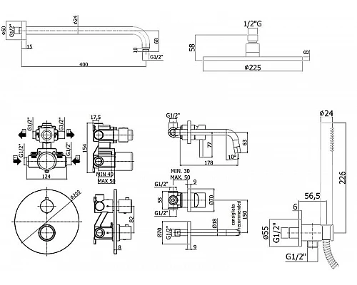 Приобрести Комплект смесителей Paffoni Light KITLIQ018NO006 Черный матовый в магазине сантехники Santeh-Crystal.ru