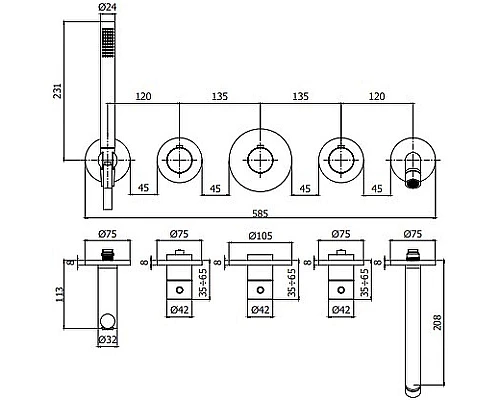 Купить Смеситель для ванны Paffoni Modular Box MDE001NO с термостатом Черный матовый в магазине сантехники Santeh-Crystal.ru