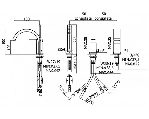 Заказать Смеситель на борт ванны Paffoni Ringo RIN040LNO Черный матовый в магазине сантехники Santeh-Crystal.ru