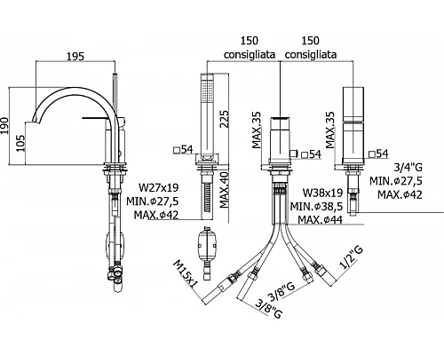 Приобрести Смеситель на борт ванны Paffoni Tango TA040CR Хром глянцевый в магазине сантехники Santeh-Crystal.ru