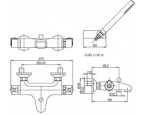 Купить Смеситель для ванны Paini Arena 92CR105THKM с термостатом Хром в магазине сантехники Santeh-Crystal.ru