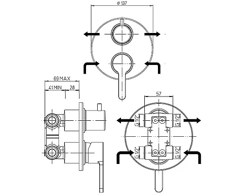 Купить Смеситель для душа Paini Arena 92CR691FTKM Хром в магазине сантехники Santeh-Crystal.ru