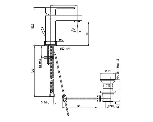 Заказать Смеситель для раковины Paini Dax-R 84PZ211R Черный матовый в магазине сантехники Santeh-Crystal.ru