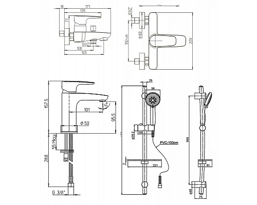 Купить Комплект смесителей Paini Parallel 47CRKIT3 Хром в магазине сантехники Santeh-Crystal.ru
