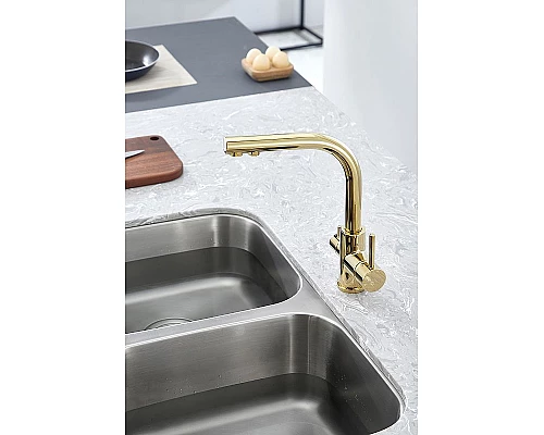 Приобрести Смеситель для кухни Paulmark Essen Es213011-G Золото в магазине сантехники Santeh-Crystal.ru