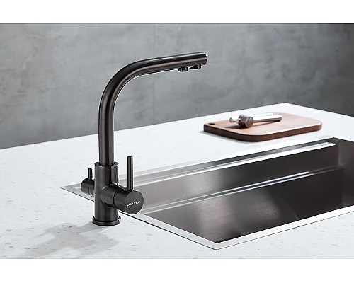 Приобрести Смеситель для кухни Paulmark Essen Es213011-GM Вороненая сталь в магазине сантехники Santeh-Crystal.ru