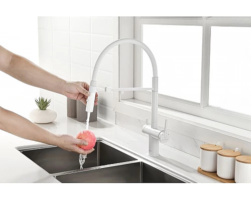 Купить Смеситель для кухни Paulmark Gravity Gr213188-431 Белый матовый в магазине сантехники Santeh-Crystal.ru