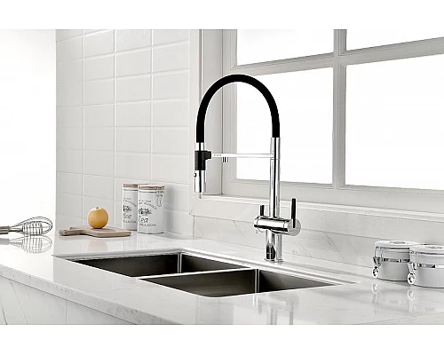 Купить Смеситель для кухни Paulmark Gravity Gr213188-CR Хром Черный в магазине сантехники Santeh-Crystal.ru