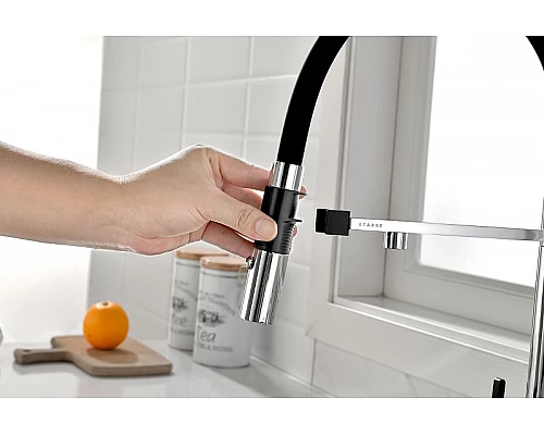 Купить Смеситель для кухни Paulmark Gravity Gr213188-CR Хром Черный в магазине сантехники Santeh-Crystal.ru