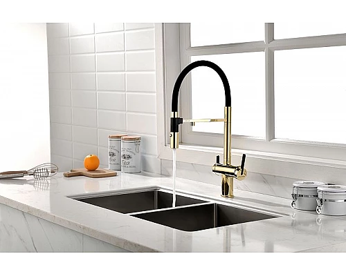 Купить Смеситель для кухни Paulmark Gravity Gr213188-G Золото Черный в магазине сантехники Santeh-Crystal.ru
