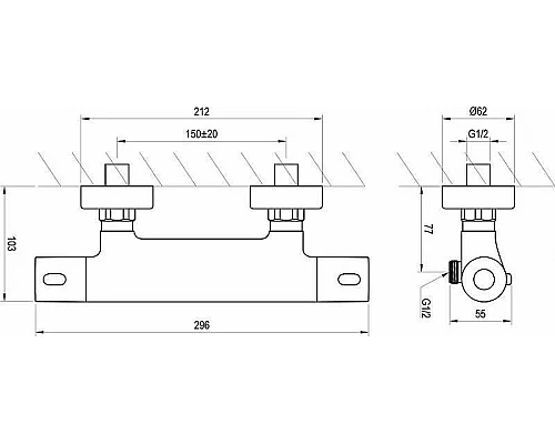 Заказать Смеситель для душа Ravak Termo 300 TE 033.00/150 X070096 с термостатом Хром в магазине сантехники Santeh-Crystal.ru