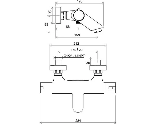 Купить Смеситель для ванны Ravak Termo TE 022.00/150 X070047 с термостатом Хром в магазине сантехники Santeh-Crystal.ru