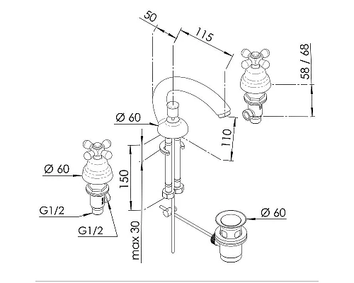 Заказать Смеситель для раковины Remer Liberty 11CLIDO Золото в магазине сантехники Santeh-Crystal.ru