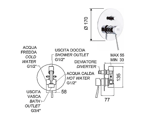 Купить Смеситель для душа Remer Minimal N09L Хром в магазине сантехники Santeh-Crystal.ru