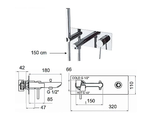 Заказать Смеситель для ванны Remer Minimal N04 Хром в магазине сантехники Santeh-Crystal.ru
