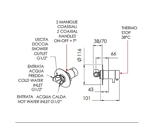 Приобрести Смеситель для душа Remer Minimal Thermo NT30VO с термостатом Медь в магазине сантехники Santeh-Crystal.ru