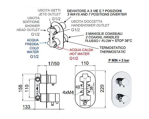 Приобрести Смеситель для душа Remer Minimal Thermo NT937 с термостатом Хром в магазине сантехники Santeh-Crystal.ru
