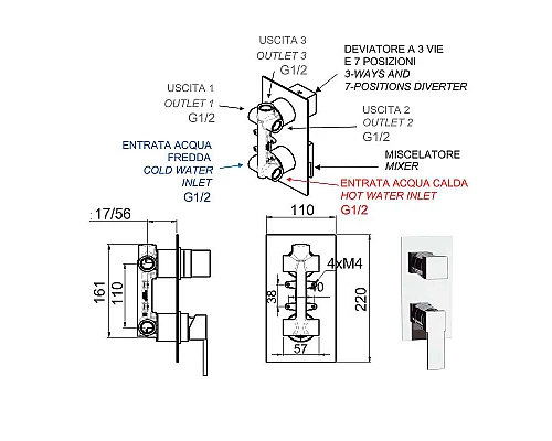 Заказать Смеситель для душа Remer Qubica Q937 Хром в магазине сантехники Santeh-Crystal.ru