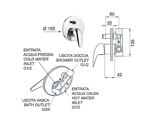 Купить Смеситель для душа Remer Ten T09 Хром в магазине сантехники Santeh-Crystal.ru