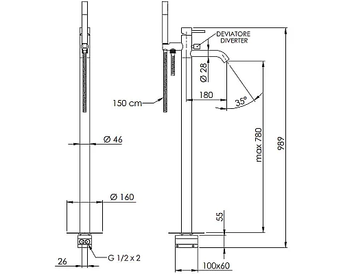 Купить Смеситель для ванны Remer X-Style X08BO Белый матовый в магазине сантехники Santeh-Crystal.ru