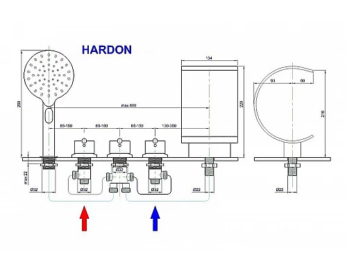 Купить Смеситель на борт ванны Royal Bath Hardon RB611 Хром в магазине сантехники Santeh-Crystal.ru