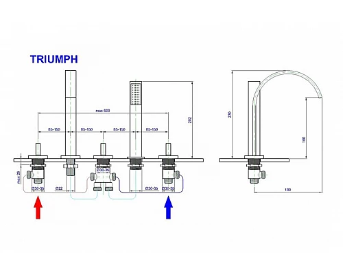 Приобрести Смеситель на борт ванны Royal Bath Triumph RB501 Хром в магазине сантехники Santeh-Crystal.ru