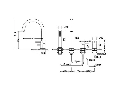 Купить Смеситель на борт ванны Timo Saona 2320/03Y Черный в магазине сантехники Santeh-Crystal.ru