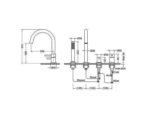 Заказать Смеситель на борт ванны Timo Saona 2320/17Y Золото матовое в магазине сантехники Santeh-Crystal.ru