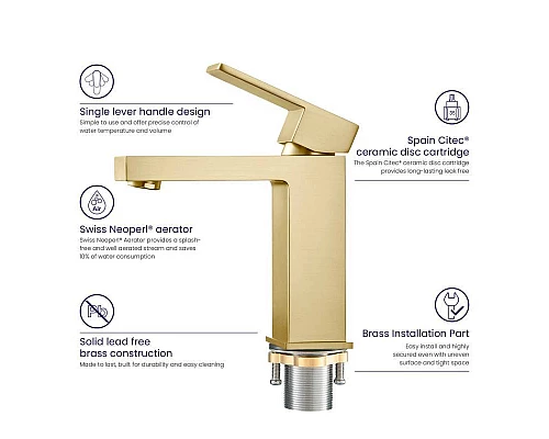 Заказать Смеситель для раковины Timo Selene 2061/17F Золото матовое в магазине сантехники Santeh-Crystal.ru