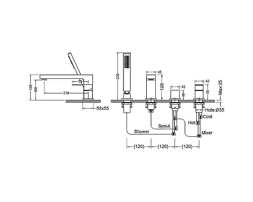 Заказать Смеситель на борт ванны Timo Selene 2130/17Y Золото матовое в магазине сантехники Santeh-Crystal.ru