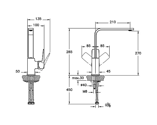 Купить Смеситель для кухни Vitra Root Square A4275334EXP Никель в магазине сантехники Santeh-Crystal.ru