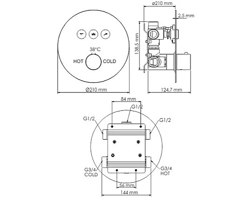 Купить Смеситель для душа WasserKRAFT Dinkel 5844 с термостатом Хром в магазине сантехники Santeh-Crystal.ru