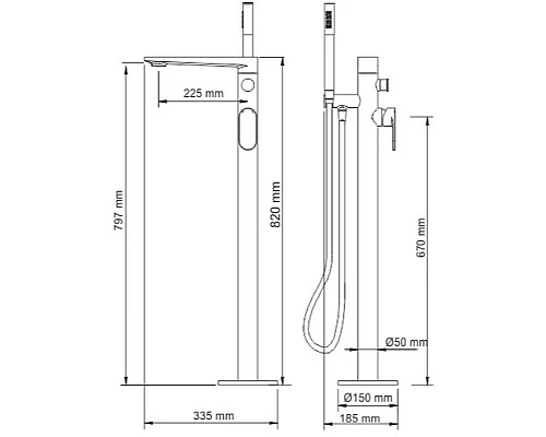 Купить Смеситель для ванны WasserKRAFT Elbе 7421 Черный матовый в магазине сантехники Santeh-Crystal.ru