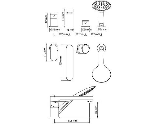 Приобрести Смеситель на борт ванны WasserKRAFT Elbе 7455 Черный матовый в магазине сантехники Santeh-Crystal.ru