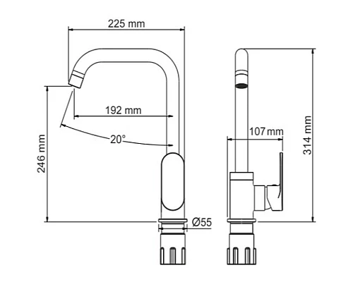 Купить Смеситель для кухни WasserKRAFT Elbе 7407 Черный матовый в магазине сантехники Santeh-Crystal.ru