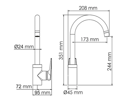 Приобрести Смеситель для кухни WasserKRAFT Glan 6607 Черный глянцевый в магазине сантехники Santeh-Crystal.ru