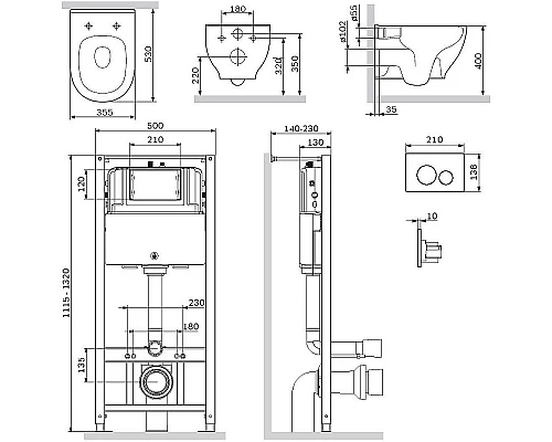 Купить Комплект унитаза с инсталляцией AM.PM Like IS49001.801701 с сиденьем Микролифт и Белой клавишей смыва в магазине сантехники Santeh-Crystal.ru