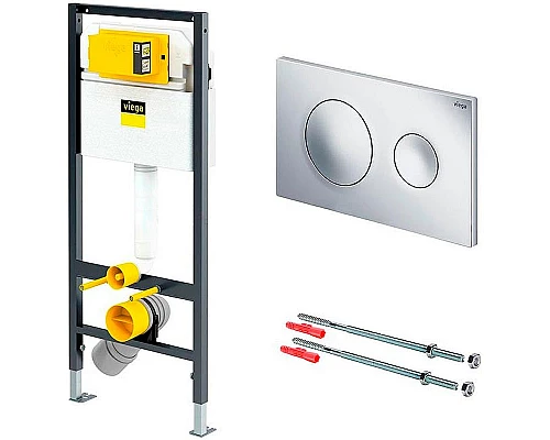 Купить Комплект унитаза AM.PM Spirit FlashClean C701700WH + C707857WH с инсталляцией Viega Prevista Dry 792855 с сиденьем Микролифт и клавишей смыва Хром в магазине сантехники Santeh-Crystal.ru