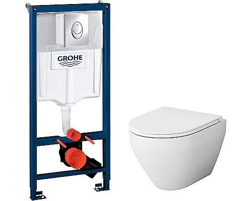 Купить Комплект унитаза AM.PM Spirit FlashClean C701700WH + C707857WH с инсталляцией Grohe Rapid SL 38721001 с сиденьем Микролифт и клавишей смыва Хром в магазине сантехники Santeh-Crystal.ru