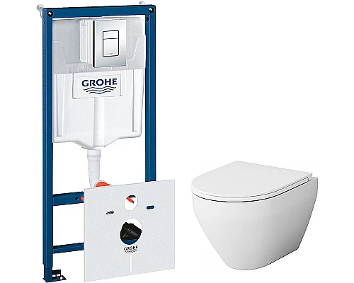 Приобрести Комплект унитаза AM.PM Spirit FlashClean C701700WH + C707857WH с инсталляцией Grohe Rapid SL 38775001 с сиденьем Микролифт и клавишей смыва Хром в магазине сантехники Santeh-Crystal.ru